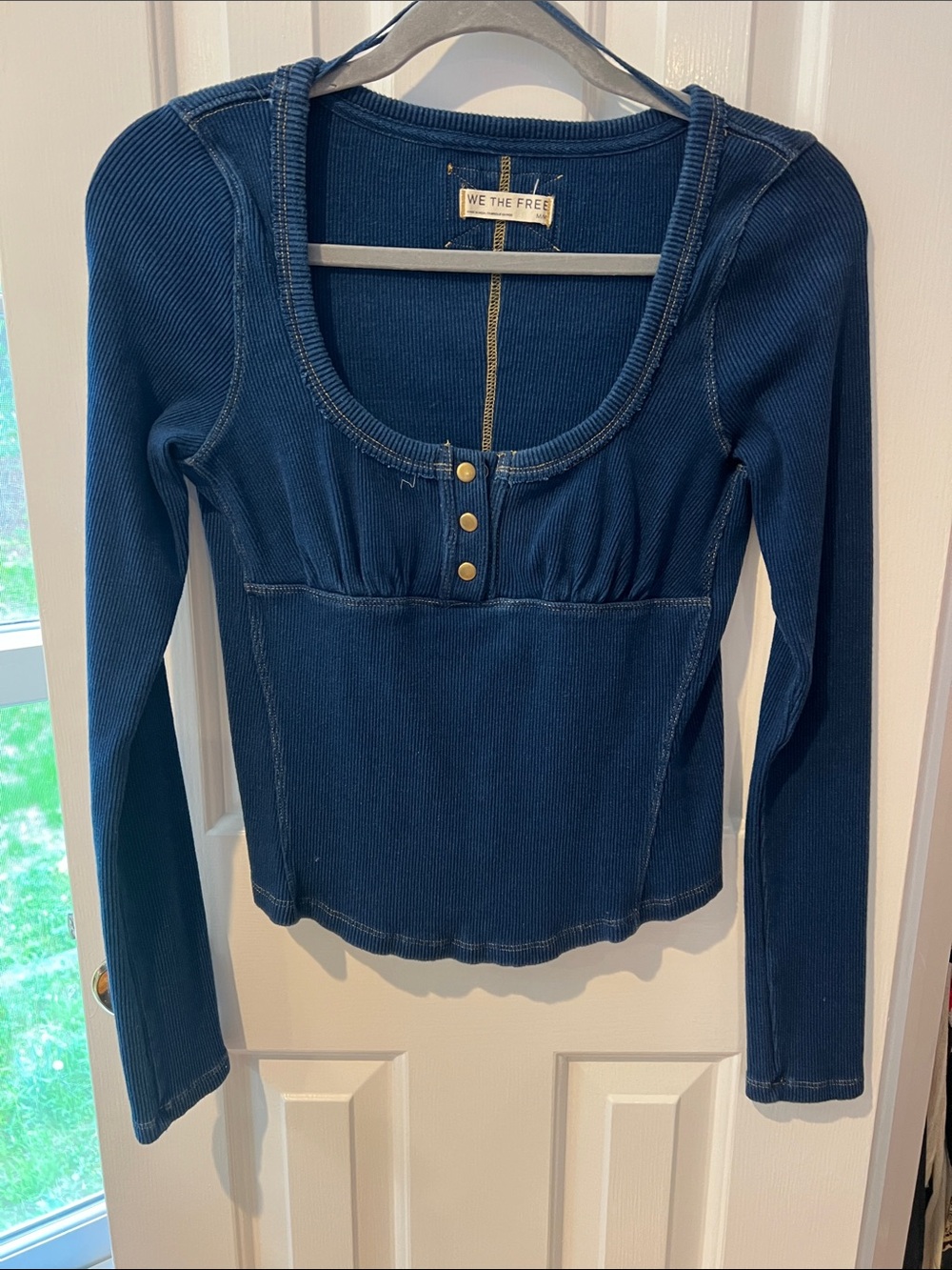 Free People Deep Navy Ribbed Scoop-Neck Long Sleeve Top - Picture 3 of 5